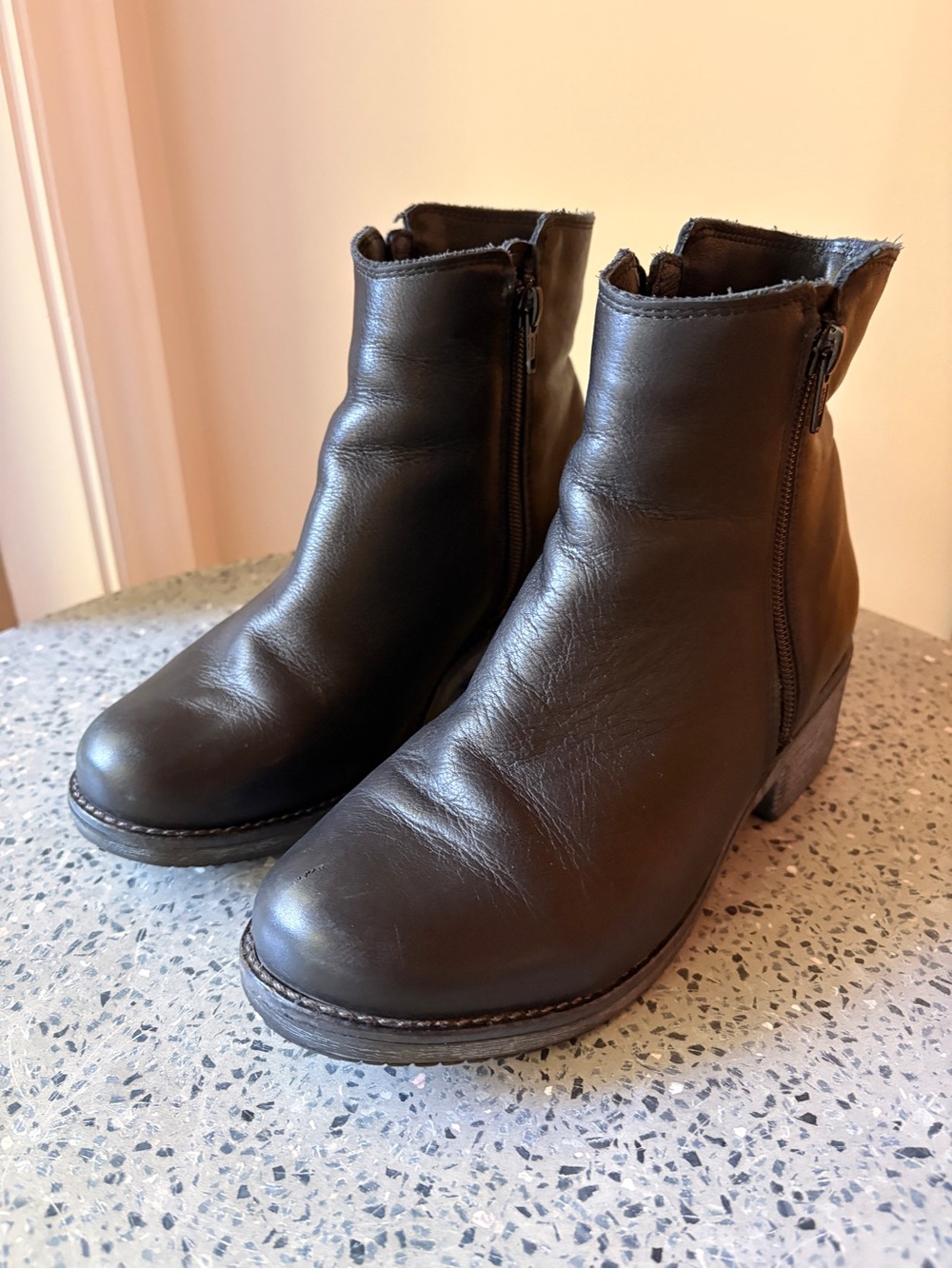 Naot Black Leather Ankle Booties with Side Zips